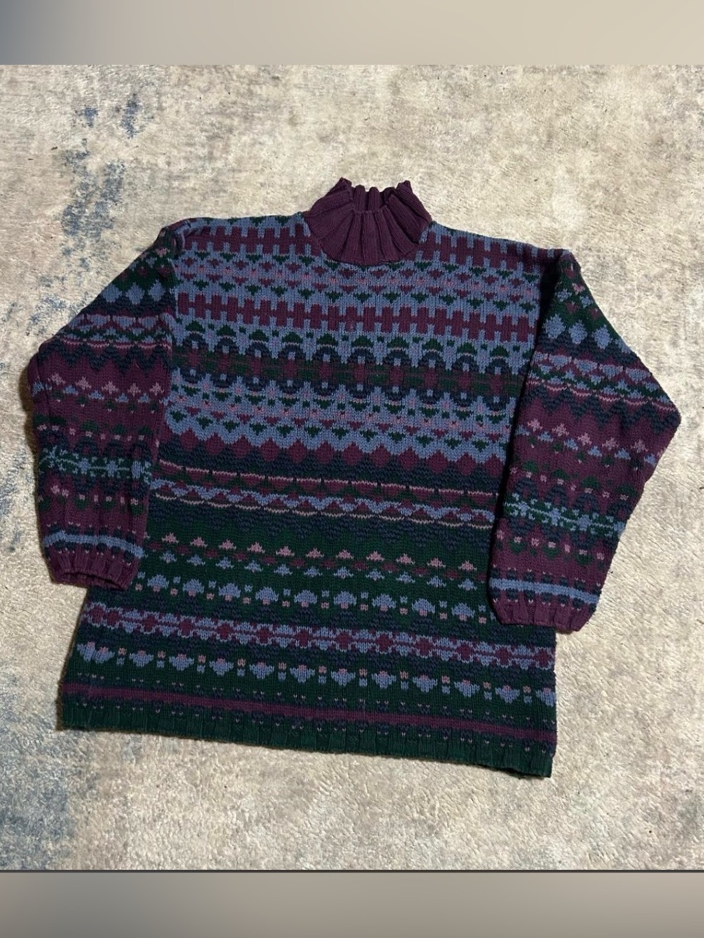 L.L. Bean Patterned Sweater in Plum and Forest